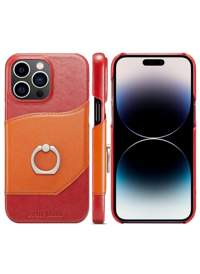 Generic - Case Cover For iPhone 14 Pro Fierre Shann Oil Wax Texture Genuine Leather Back Case Red - Image 1