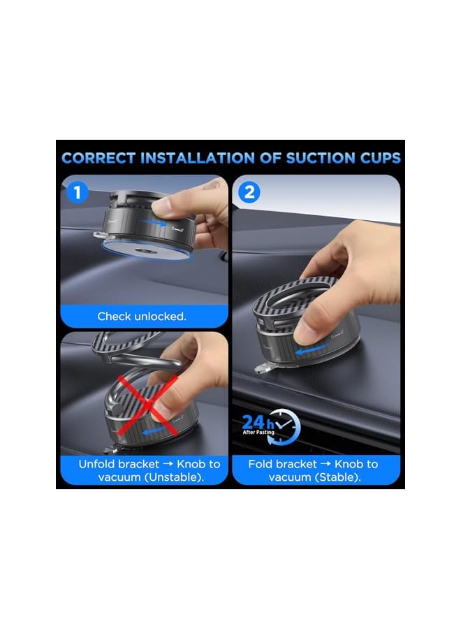 S-TOP Magnetic Car Phone Holder with Suction Cup, Magnetic Suction Cup Phone Mount, 360° Adjustable Car Phone Mount for All Smartphones, All Car Models (Carbon Fiber) - Image 2
