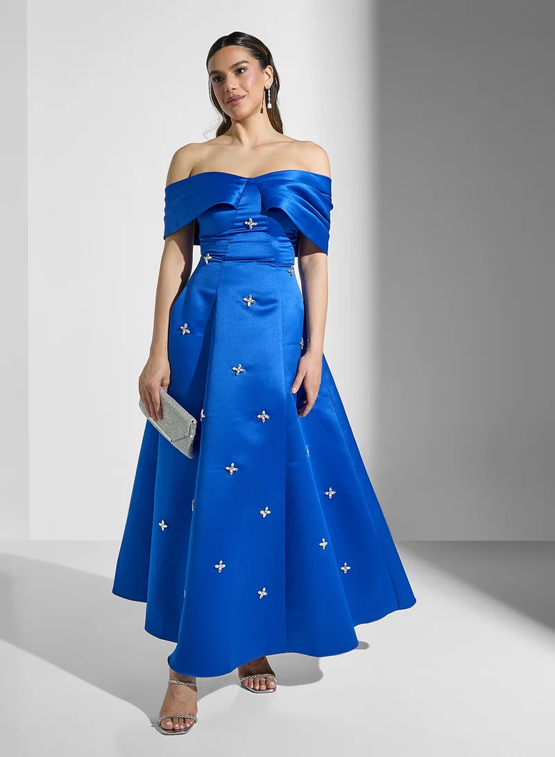 Akadia Fashion Off-Shoulder Satin Dress
