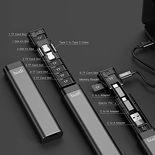 budi قارئ بطاقات الذاكرة المحمول متعدد الوظائف من بودي مع محول ميكرو USB A وقارئ بطاقات USB Type-C وقارئ بطاقات Micro SD عالي السرعة للهواتف المحمولة والكاميرات وأجهزة الكمبيوتر - Image 2