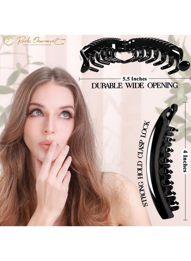 RC ROCHE ORNAMENT 6 Pcs Womens Premium Hair Plastic Banana Classic Clincher Strong Hold Ponytail Maker Styling Girls Ladies Beauty Accessory Clasp Clip, Medium Black - Image 2