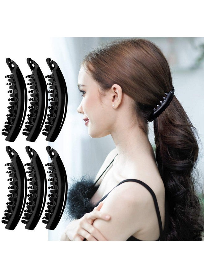 RC ROCHE ORNAMENT 6 Pcs Womens Premium Hair Plastic Banana Classic Clincher Strong Hold Ponytail Maker Styling Girls Ladies Beauty Accessory Clasp Clip, Medium Black - Image 1