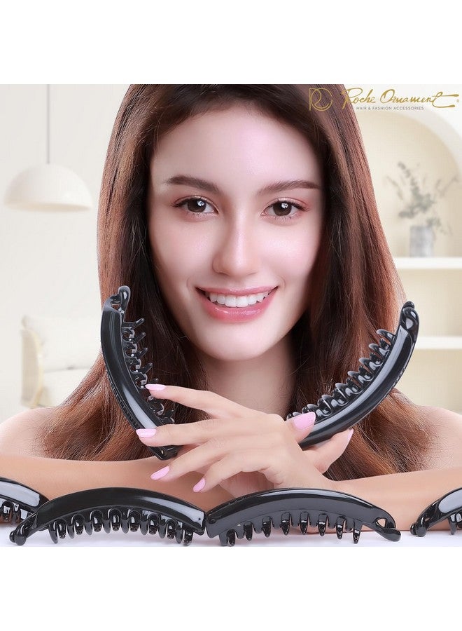 RC ROCHE ORNAMENT 6 Pcs Womens Premium Hair Plastic Banana Classic Clincher Strong Hold Ponytail Maker Styling Girls Ladies Beauty Accessory Clasp Clip, Medium Black - Image 5