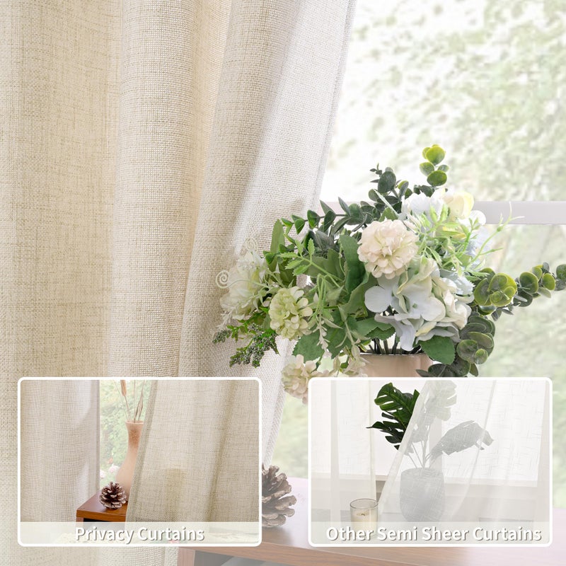 BGment Beige Linen Curtains 84 Inch Long for Living Room - Burlap Textured Light Filtering Window Treatments Grommet Sheer Drapes for Farmhouse, 2 Panels, 52 X 84 Inch - Image 4