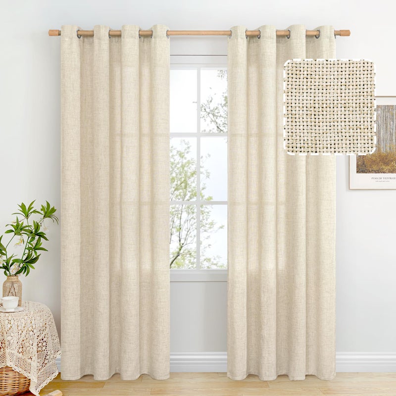 BGment Beige Linen Curtains 84 Inch Long for Living Room - Burlap Textured Light Filtering Window Treatments Grommet Sheer Drapes for Farmhouse, 2 Panels, 52 X 84 Inch - Image 1
