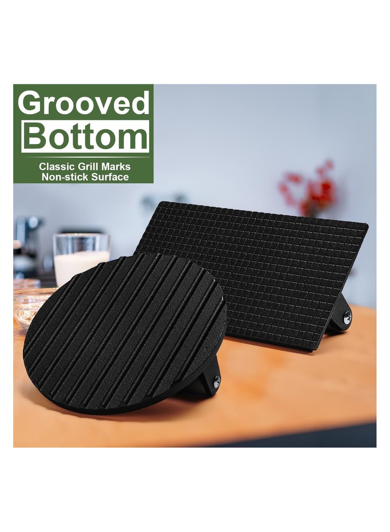 Anmi 7" Round & 8.2"X4.3"Rectangle Heavy-Duty Burger Press with Wood Handle  ，Steak on Griddle & Nonstick Pans - Image 3