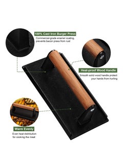 Anmi Burger Press, 7" Round & 8.2"X4.3" Rectangle Heavy-Duty Cast Iron Smash Bacon Press Meat Steak with Wood Handle for Griddle, Sandwich, Nonstick Pan  - Image 3