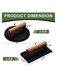 Anmi Burger Press, 7" Round & 8.2"X4.3" Rectangle Heavy-Duty Cast Iron Smash Bacon Press Meat Steak with Wood Handle for Griddle, Sandwich, Nonstick Pan  - Image 2
