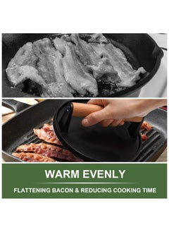 Anmi Burger Press, 7" Round & 8.2"X4.3" Rectangle Heavy-Duty Cast Iron Smash Bacon Press Meat Steak with Wood Handle for Griddle, Sandwich, Nonstick Pan  - Image 5