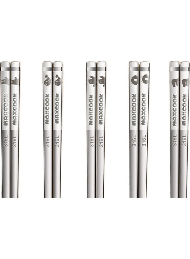 MAX COOK 316L Stainless Steel Chopsticks 5 Pairs Cartoon Divided Chopsticks Colorful Chopsticks Household Creative Tableware Set Mck5905 - Image 2