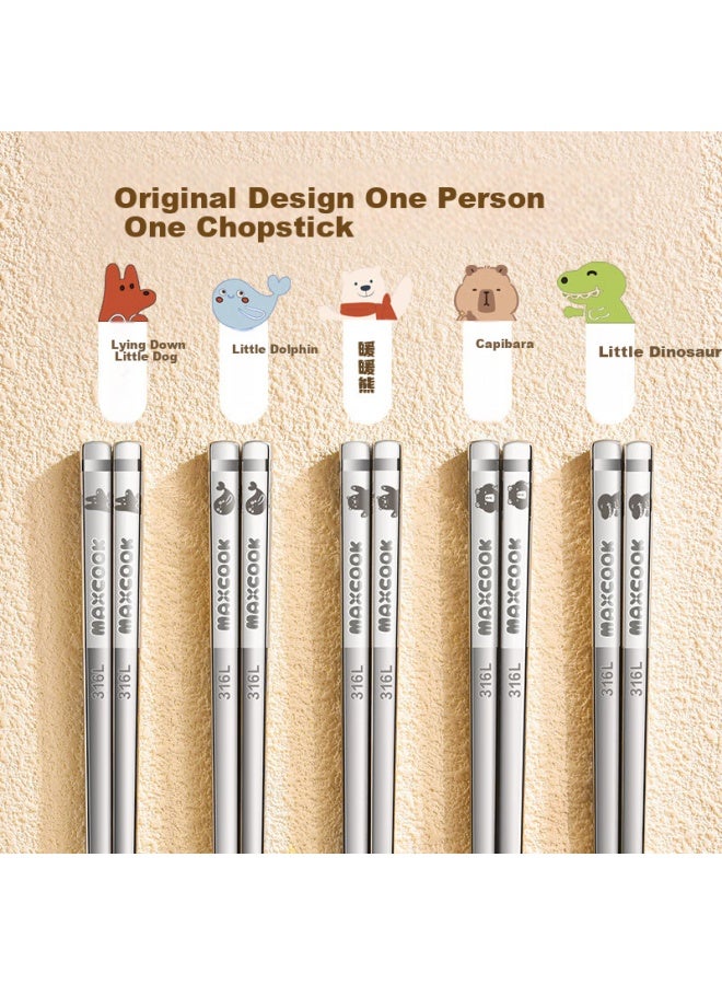MAX COOK Maxcook 316l Stainless Steel Chopsticks 5 Pairs Cartoon Divided Chopsticks Colorful Chopsticks Household Creative Tableware Set Mck5905 - Image 2