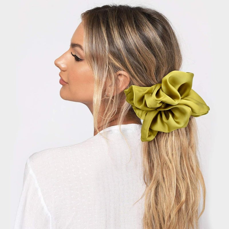 CEELGON Big Real Silk Scrunchies for Women 6.3Inches Large Scrunchie Satin Oversized Silk Thick Elastic Hair Ties Jumbo Hair Scrunchies 6 Pack (Black,White,Pink, Champagne,Navy,Yellow) - Image 4