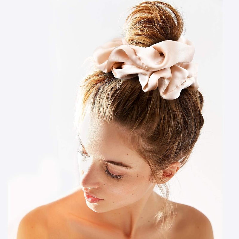 CEELGON Big Real Silk Scrunchies for Women 6.3Inches Large Scrunchie Satin Oversized Silk Thick Elastic Hair Ties Jumbo Hair Scrunchies 6 Pack (Black,White,Pink, Champagne,Navy,Yellow) - Image 3
