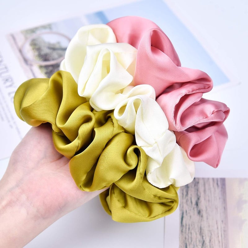 CEELGON Big Real Silk Scrunchies for Women 6.3Inches Large Scrunchie Satin Oversized Silk Thick Elastic Hair Ties Jumbo Hair Scrunchies 6 Pack (Black,White,Pink, Champagne,Navy,Yellow) - Image 5