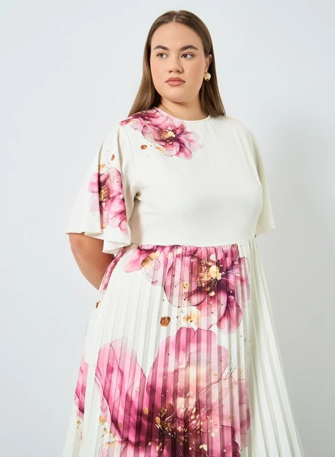Styli Styli Plus Size Cream Floral Midi Dress