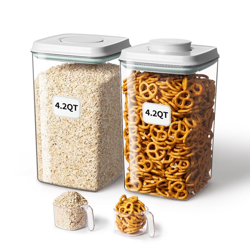 Ankou Airtight Food Storage Container with Pop Lid & 130ml Scoop, 4L/4.2qt *2 BPA-Free Cereal, Rice, Flour, Pasta & Snack Container, Stackable & Durable,Kitchen Pantry Organizer - Image 1