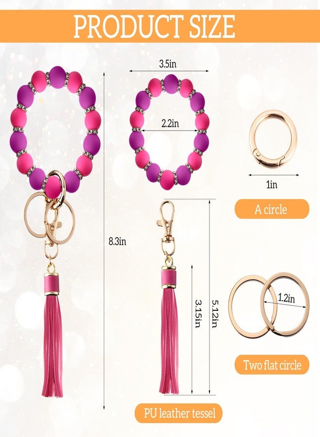 JaGely 5 Pieces Silicone Key Ring Bracelet for Women, 5 Styles Elastic Beaded Wristlet Keychain Key Holder with Zircon and Tassel - Image 2