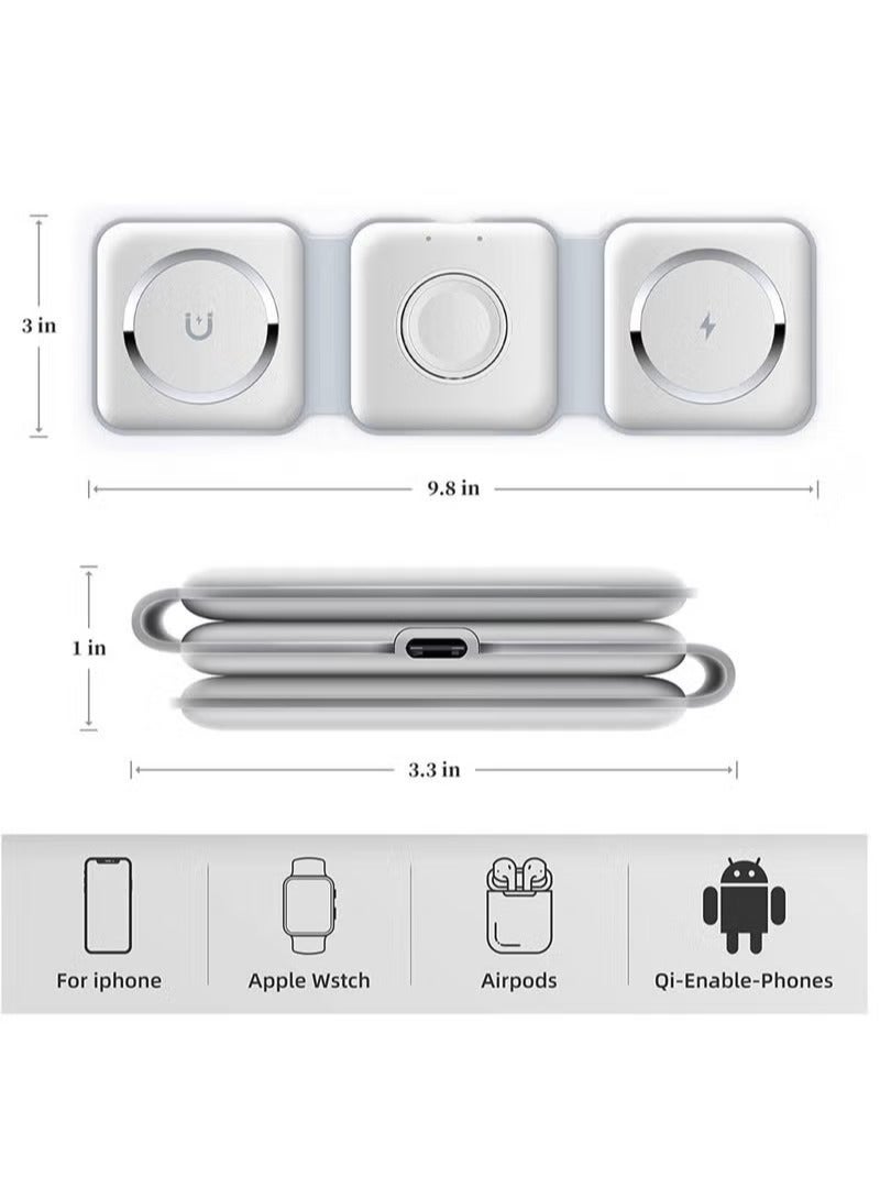 Rabos 3 in 1 Wireless Charger Magnetic Foldable Charging Station Fast Wireless Charging Pad - Image 3