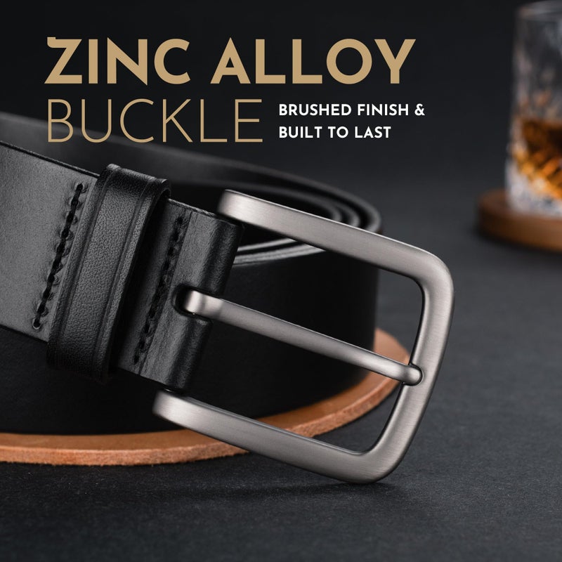 Buffway Men's Leather Belt,1.5" Handcrafted Top-Grain Leather â€“ Durable,Comfortable,Suitable for Everyday Formal & Casual Wear - Size 38" Black - Image 2