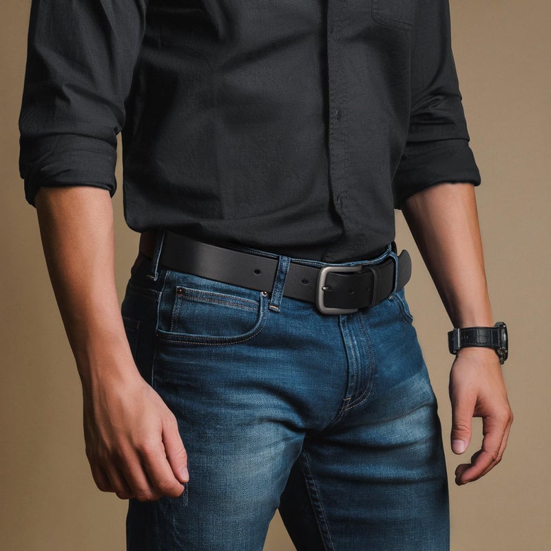 Buffway Men's Leather Belt,1.5" Handcrafted Top-Grain Leather â€“ Durable,Comfortable,Suitable for Everyday Formal & Casual Wear - Size 38" Black - Image 3