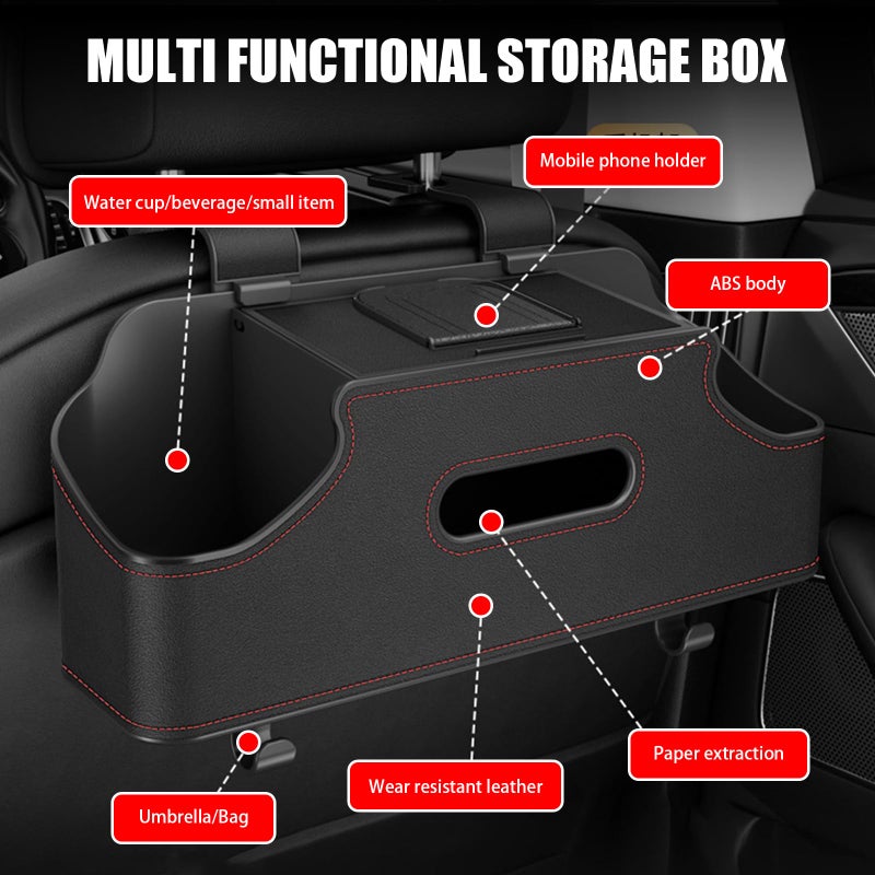 pinflaw 1 PC Car Seat Back Storage Box, 11.42" x 3.35" x 4.92" Hanging Fashionable Multifunctional Storage Rack, Easy to Clean and Durable Travel Accessories, Universal for Most Cars (Black) - Image 3