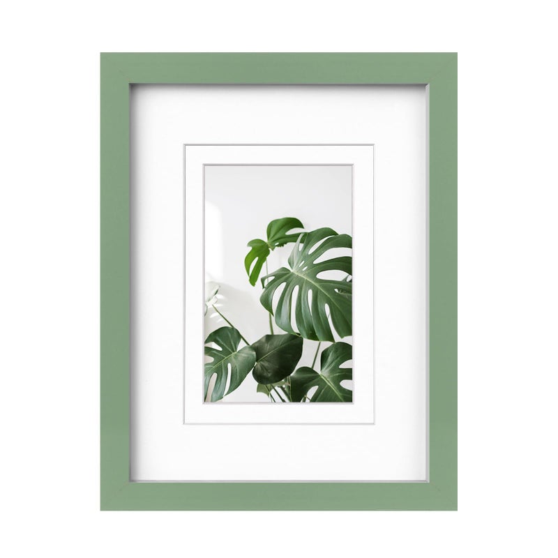 Egofine 9x12 Picture Frame Made of Solid Wood Covered by Plexiglass  Wood Frame for Pictures 5x7/6x8 with Mat or 9x12 without Mat  Tabletop and Wall Mounting Display  Green - Image 1