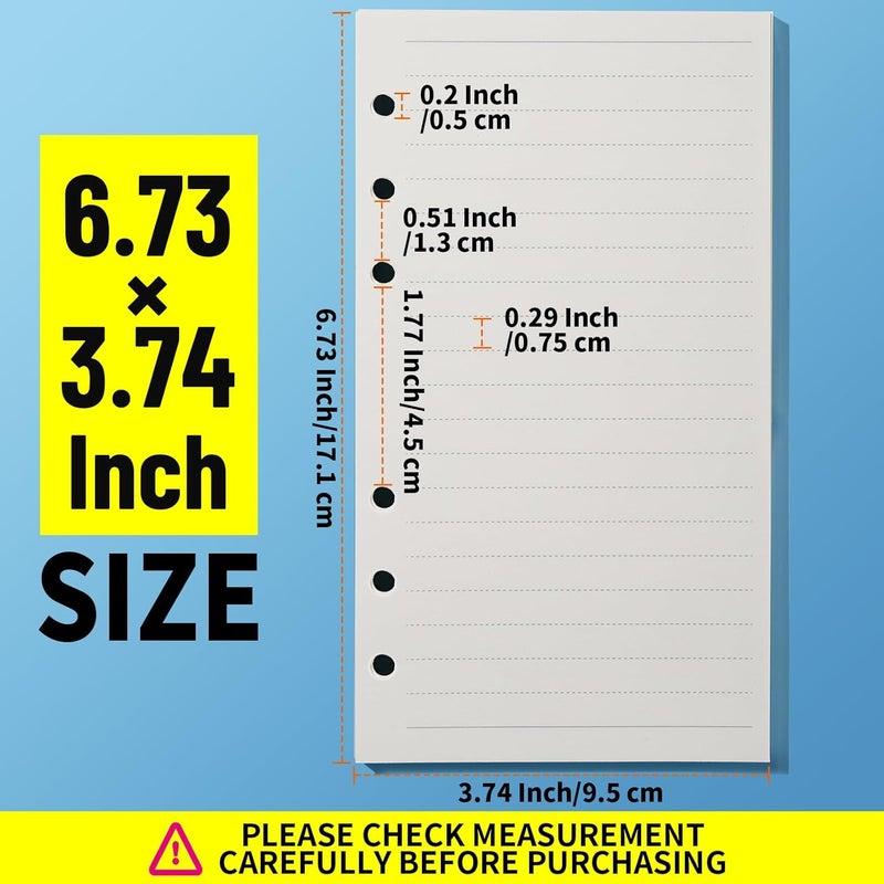 LEOBRO A6 Refill Paper, 3 Pack 45PCS A6 6 Ring Loose Leaf Paper, 2 Pack 160PCS Neon Page Markers, with Binder Pockets & Binder Dividers, A6 Lined Paper Refills for A6 Binder Planner Notebook Journal - Image 2