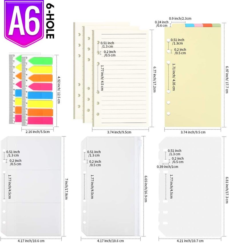 LEOBRO A6 Refill Paper, 3 Pack 45PCS A6 6 Ring Loose Leaf Paper, 2 Pack 160PCS Neon Page Markers, with Binder Pockets & Binder Dividers, A6 Lined Paper Refills for A6 Binder Planner Notebook Journal - Image 3