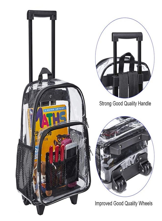 Clearworld Rolling Clear Backpack, Heavy Duty Cold-Resistant Security Transparent PVC Backpack with Wheels (Black) - Image 2