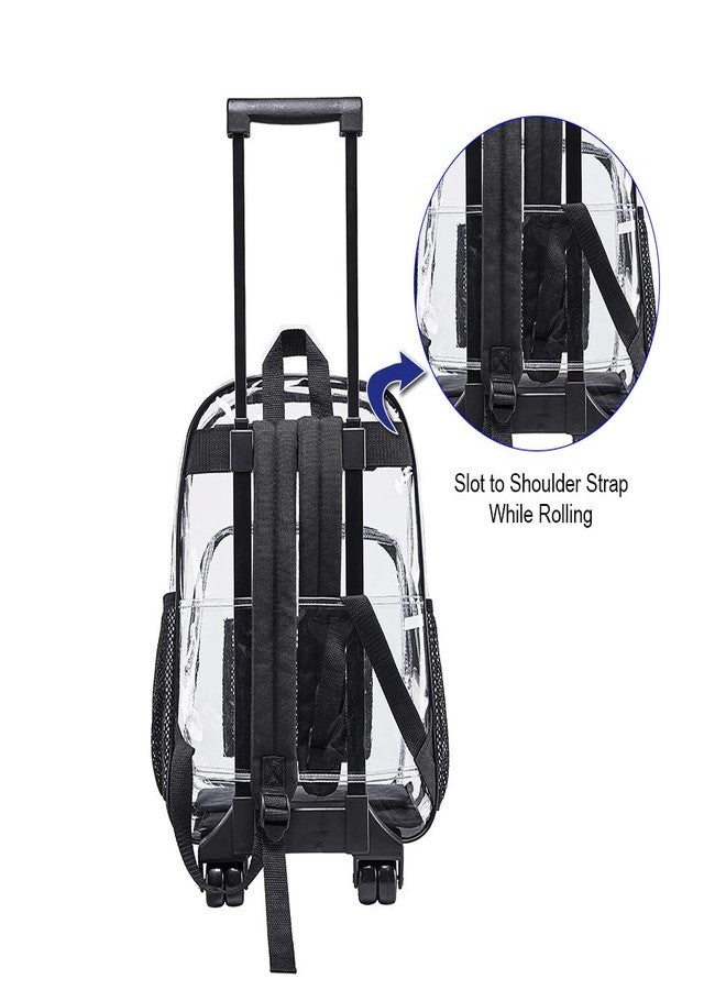 Clearworld Rolling Clear Backpack, Heavy Duty Cold-Resistant Security Transparent PVC Backpack with Wheels (Black) - Image 5