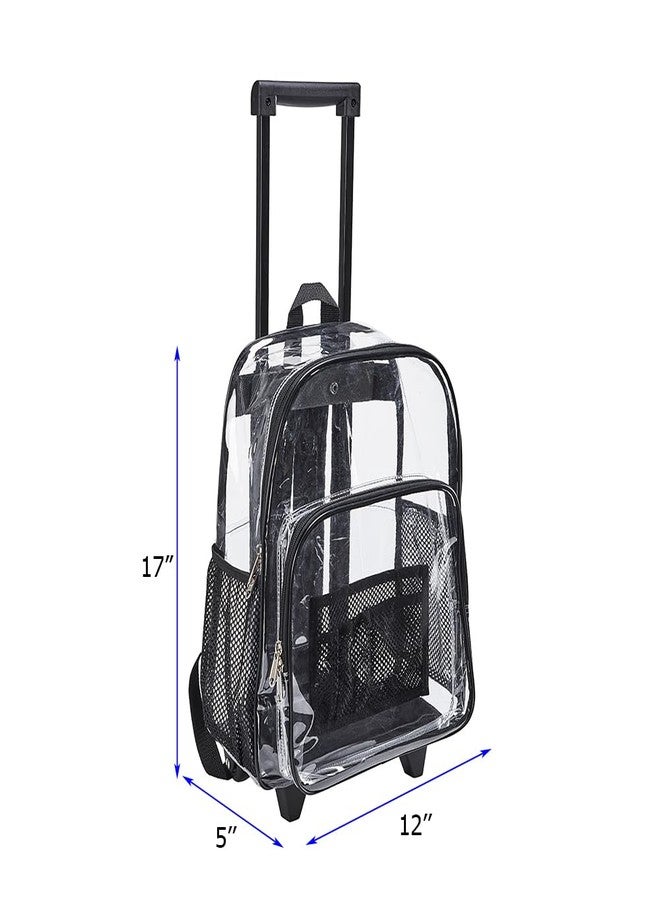 Clearworld Rolling Clear Backpack, Heavy Duty Cold-Resistant Security Transparent PVC Backpack with Wheels (Black) - Image 4
