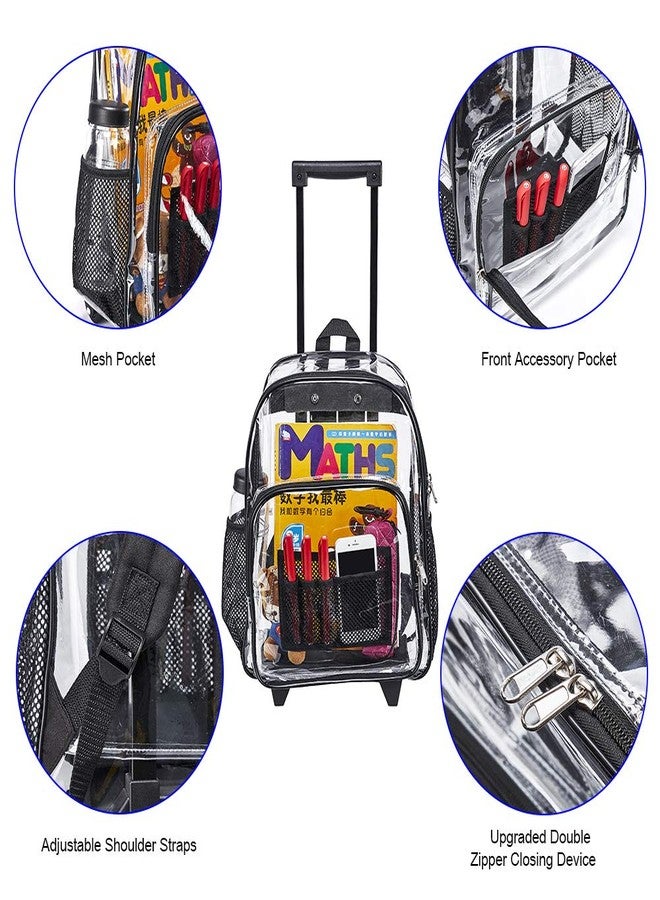 Clearworld Rolling Clear Backpack, Heavy Duty Cold-Resistant Security Transparent PVC Backpack with Wheels (Black) - Image 3