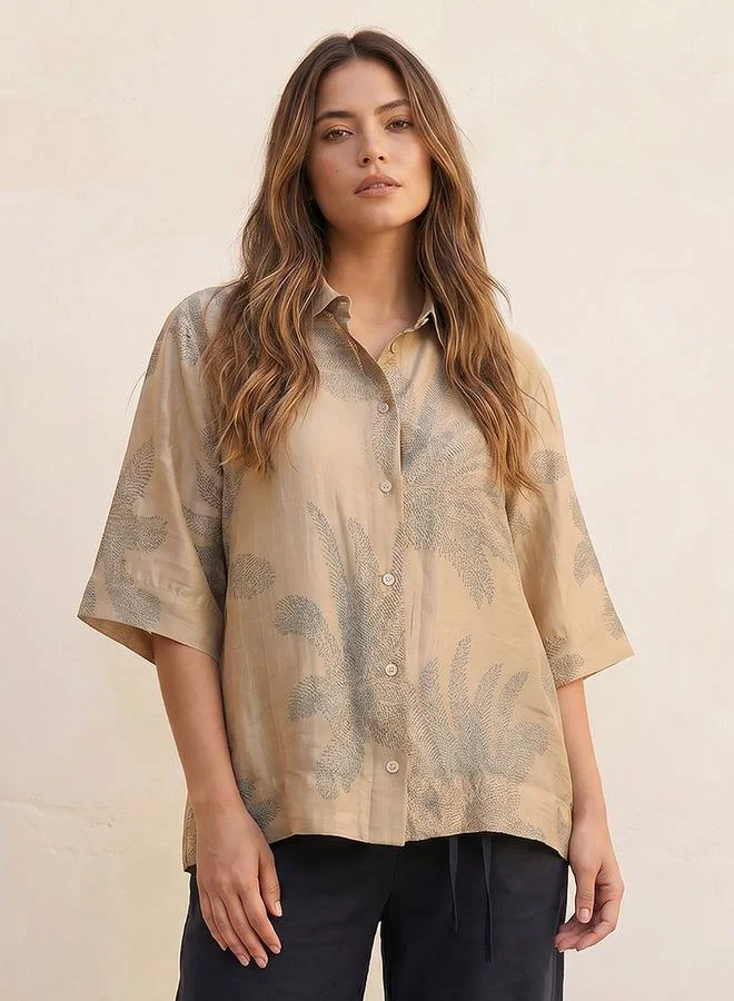 Splash FAV Relaxed Fit Shirt with Leaf Print
