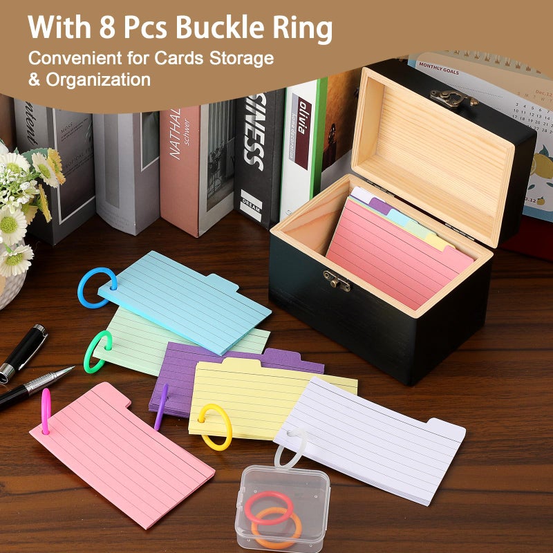 BTSKY Wooden Index Card Holder - 3X5 Inch Notecard Box Recipe Organizer with 150 Cards & 8 Buckle Rings, Wood Index Card Case for Office Desk Recipe Notecard Storage Box, Photo Holder Organizer, Black - Image 5