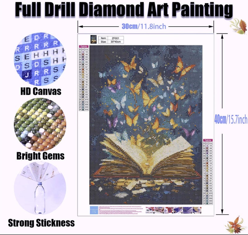 Legrace Book Diamond Art Painting Kits for Adults - Full Drill Diamond Dots Paintings for Beginners, Butterfly Round 5D Paint with Diamonds Pictures Gem Art Painting Kits DIY Adult Crafts Kits 12x16inch - Image 4