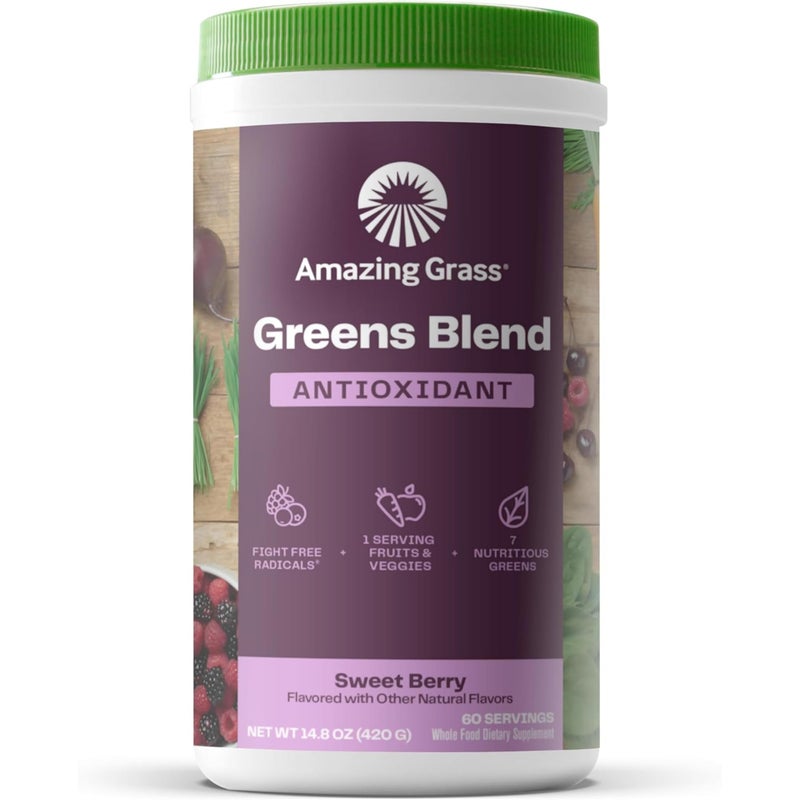 Amazing Grass Greens Superfood Antioxidant: Greens Powder with Organic Spirulina, Beet Root Powder, Elderberry & Probiotics, Sweet Berry, 60 Servings (Packaging May Vary) - Image 1