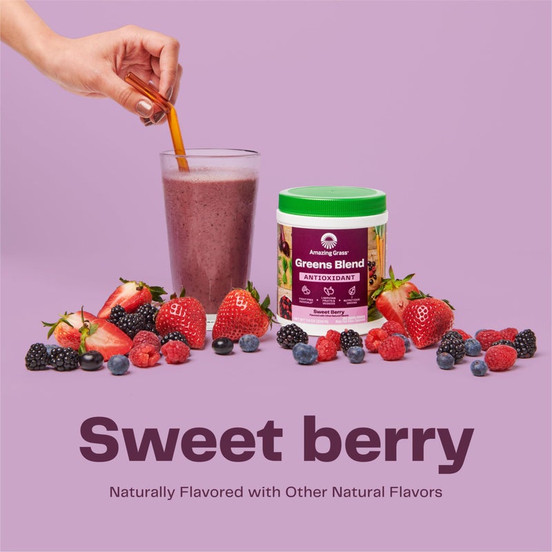 Amazing Grass Greens Superfood Antioxidant: Greens Powder with Organic Spirulina, Beet Root Powder, Elderberry & Probiotics, Sweet Berry, 60 Servings (Packaging May Vary) - Image 2