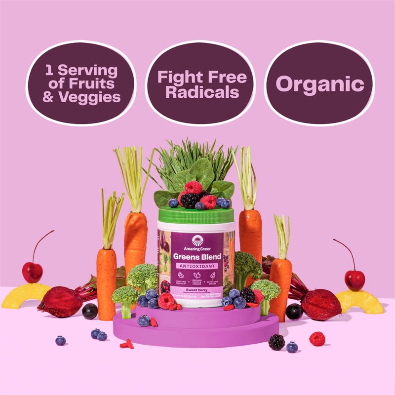 Amazing Grass Greens Superfood Antioxidant: Greens Powder with Organic Spirulina, Beet Root Powder, Elderberry & Probiotics, Sweet Berry, 60 Servings (Packaging May Vary) - Image 3