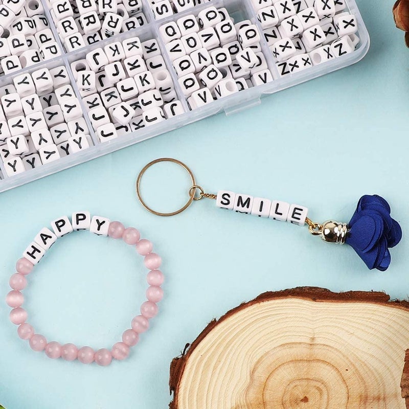 Quefe 1440pcs Acrylic Letter Beads White Cube Sorted Alphabet Beads for Jewelry Making, Bracelets, Necklaces, Key Chains (6 x 6mm) - Image 5