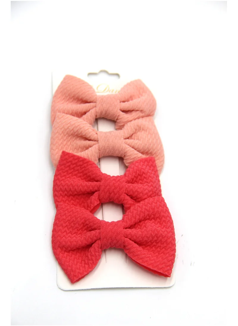 D'Daniela Nisha Ribbon Bow Clip Set For Babies and Girls -  Peach & Pomelo Pink