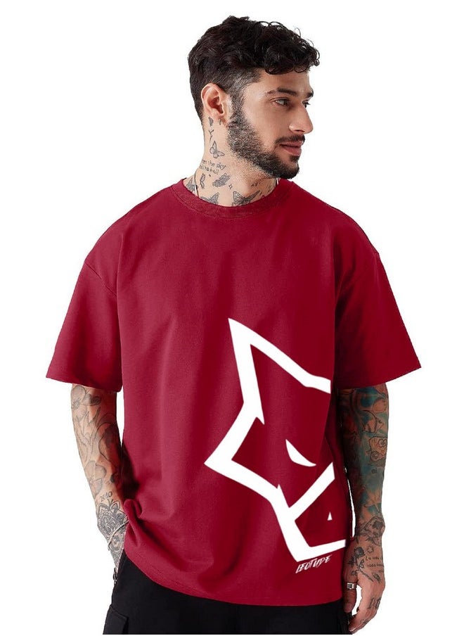 LEOTUDE - LEOTUDE Oversized Cottonblend Half Sleeve Printed Round Neck Men's Tshirt (FS49_MRN_WOLF11_P_Maroon_XXXL) - Image 1