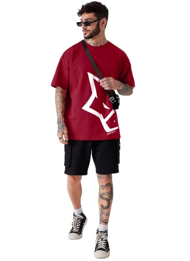 LEOTUDE - LEOTUDE Oversized Cottonblend Half Sleeve Printed Round Neck Men's Tshirt (FS49_MRN_WOLF11_P_Maroon_XXXL) - Image 1
