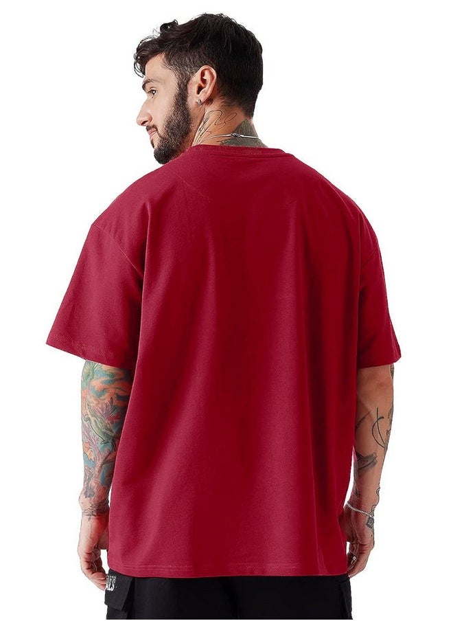 LEOTUDE - LEOTUDE Oversized Cottonblend Half Sleeve Printed Round Neck Men's Tshirt (FS49_MRN_WOLF11_P_Maroon_XXXL) - Image 1