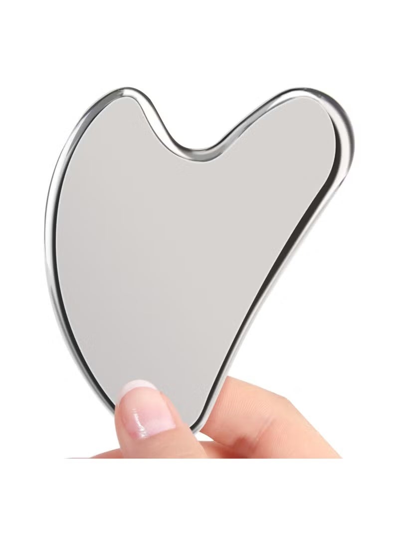 أداة جوا شا للوجه من الستانلس ستيل أدوات المعدنية للعناية بالبشرة أداة تدليك للجسم والعيون والرقبة (شكل قلب) (حوالي 110 جم) - Image 1