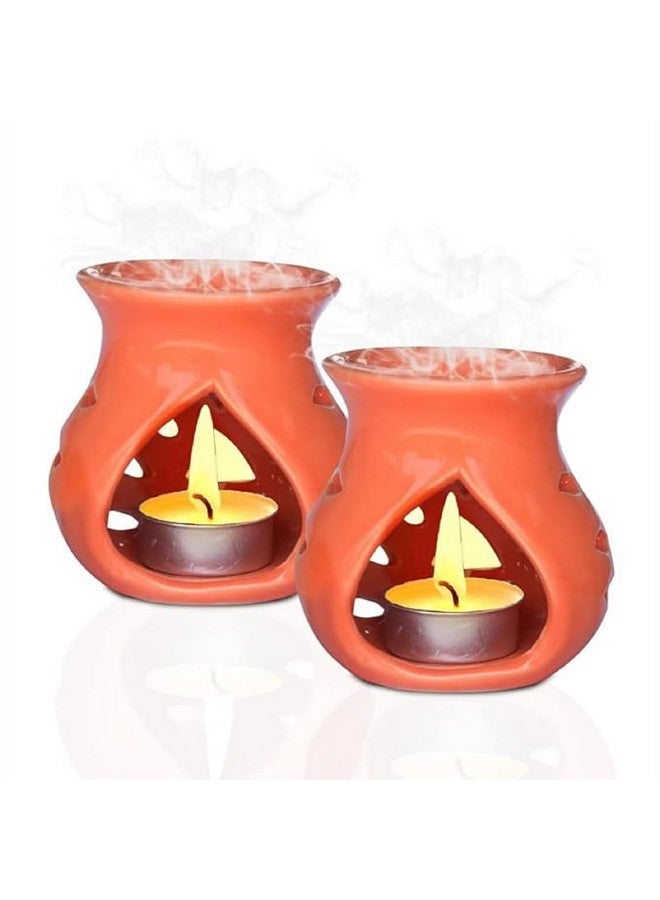 بيور سورس انديا مبخرة زيت سيراميك من Pure Source India (برتقالي) - مجموعة من قطعتين - Image 1