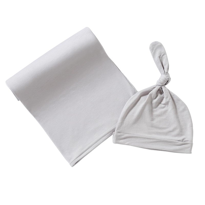 iEvolve Cotton Knitted Baby Swaddle Blanket with Hat Headband Set Newborn Swaddle Wrap Receiving Blankets for Baby Girl Boy 35" x 35"(Grey) - Image 4