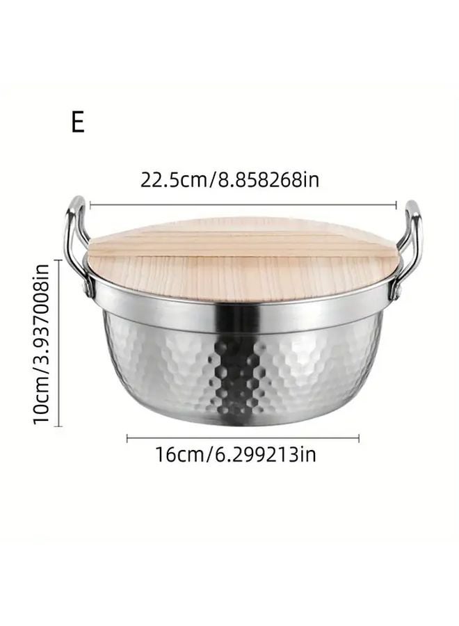 8.66 Inch Stainless Steel Hot Pot And Steam Cooker With Wooden Lid Multi Use Induction Stovetop - Image 4