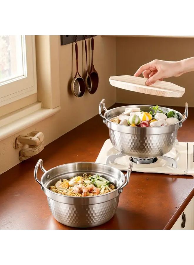 8.66 Inch Stainless Steel Hot Pot And Steam Cooker With Wooden Lid Multi Use Induction Stovetop - Image 3
