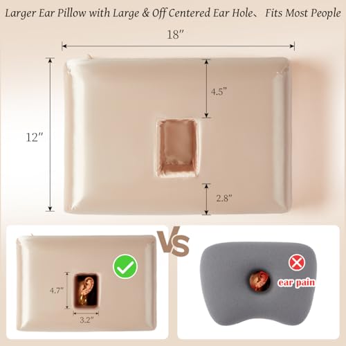 USlixury Piercing Pillow - Ear Piercing Pillow with Foam Plug, 18x12 Large Donut Plilow with 4.7x3.2 Off Center Ear Hole, Adjustable Peircing Plilow for Side Sleeper, CertiPUR-US Memory Foam,Champagne - Image 4