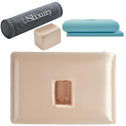 USlixury Piercing Pillow - Ear Piercing Pillow with Foam Plug, 18x12 Large Donut Plilow with 4.7x3.2 Off Center Ear Hole, Adjustable Peircing Plilow for Side Sleeper, CertiPUR-US Memory Foam,Champagne - Image 1